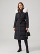 Women's Long Belted Parka with Faux Fur Hood in black with white fur