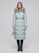 Women's Long Belted Parka with Faux Fur Hood in ice blue