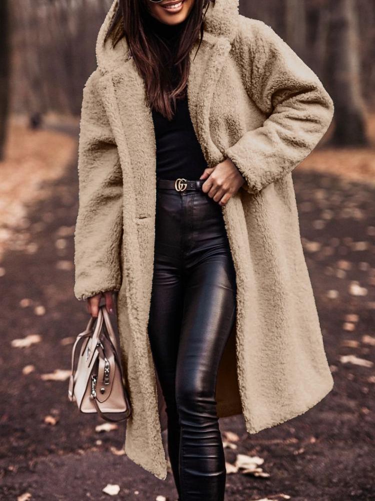 Women's Long Hooded Teddy Coat