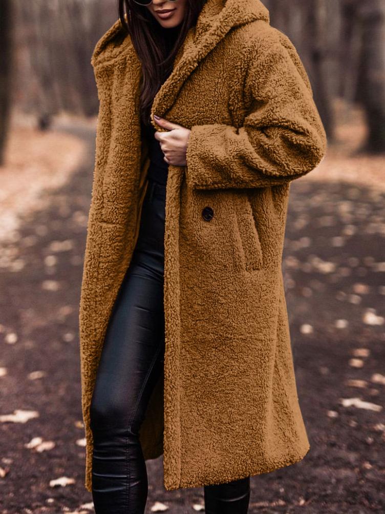 Women's Long Hooded Teddy Coat
