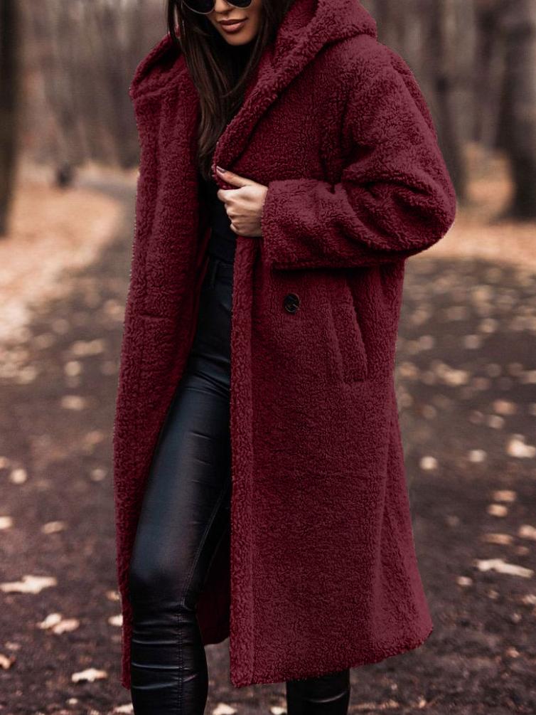 Women's Long Hooded Teddy Coat