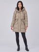 Women's Longline Hooded Puffer Coat in khaki