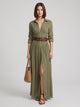 Women's Belted Maxi Shirt Dress in olive green