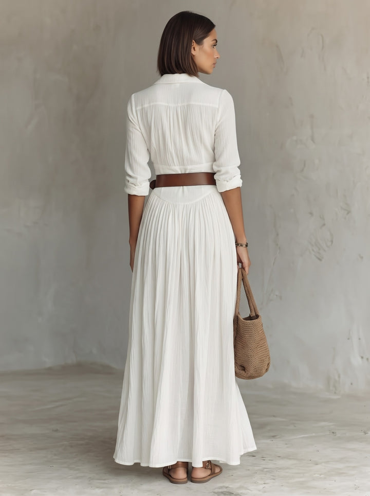 Women's Belted Maxi Shirt Dress in white