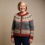 Women's multicoloured Fair Isle pattern cardigan with buttons and long sleeves