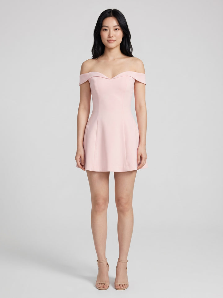 Women's Off-Shoulder Sweetheart Mini Dress in pink
