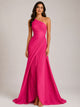 Women's Pleated One-Shoulder Maxi Dress in pink