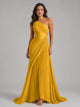 Women's Pleated One-Shoulder Maxi Dress in yellow