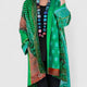 Women's open-front patchwork longline cardigan with patterned panels and long sleeves