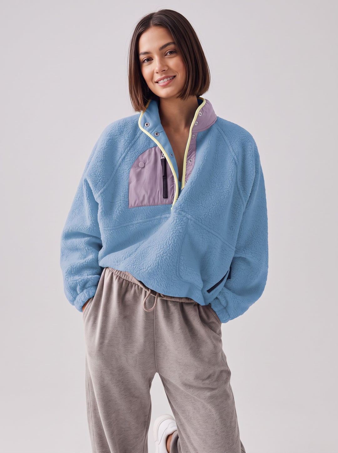Women's Oversized Colour-Block Fleece in blue