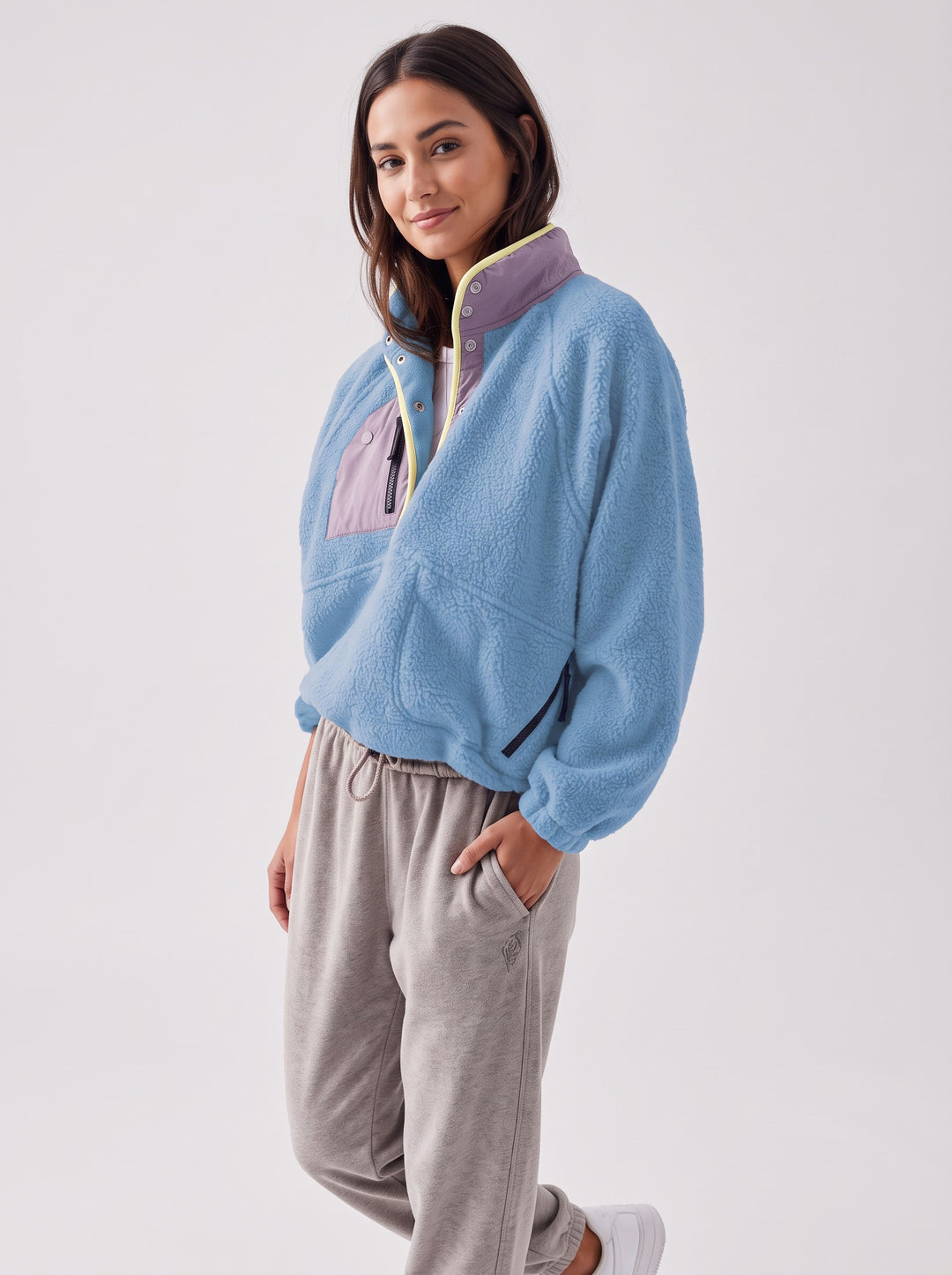 Women's Oversized Colour-Block Fleece in blue