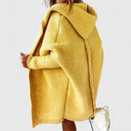 Women's oversized hooded open-front long cardigan with ribbed trims