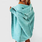 Women's oversized hooded open-front long cardigan with ribbed trims