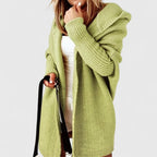 Women's oversized hooded open-front long cardigan with ribbed trims