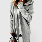 Women's oversized hooded open-front long cardigan with ribbed trims