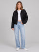 Women's Oversized Cropped Suede-Look Jacket in black