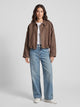 Women's Oversized Cropped Suede-Look Jacket in brown