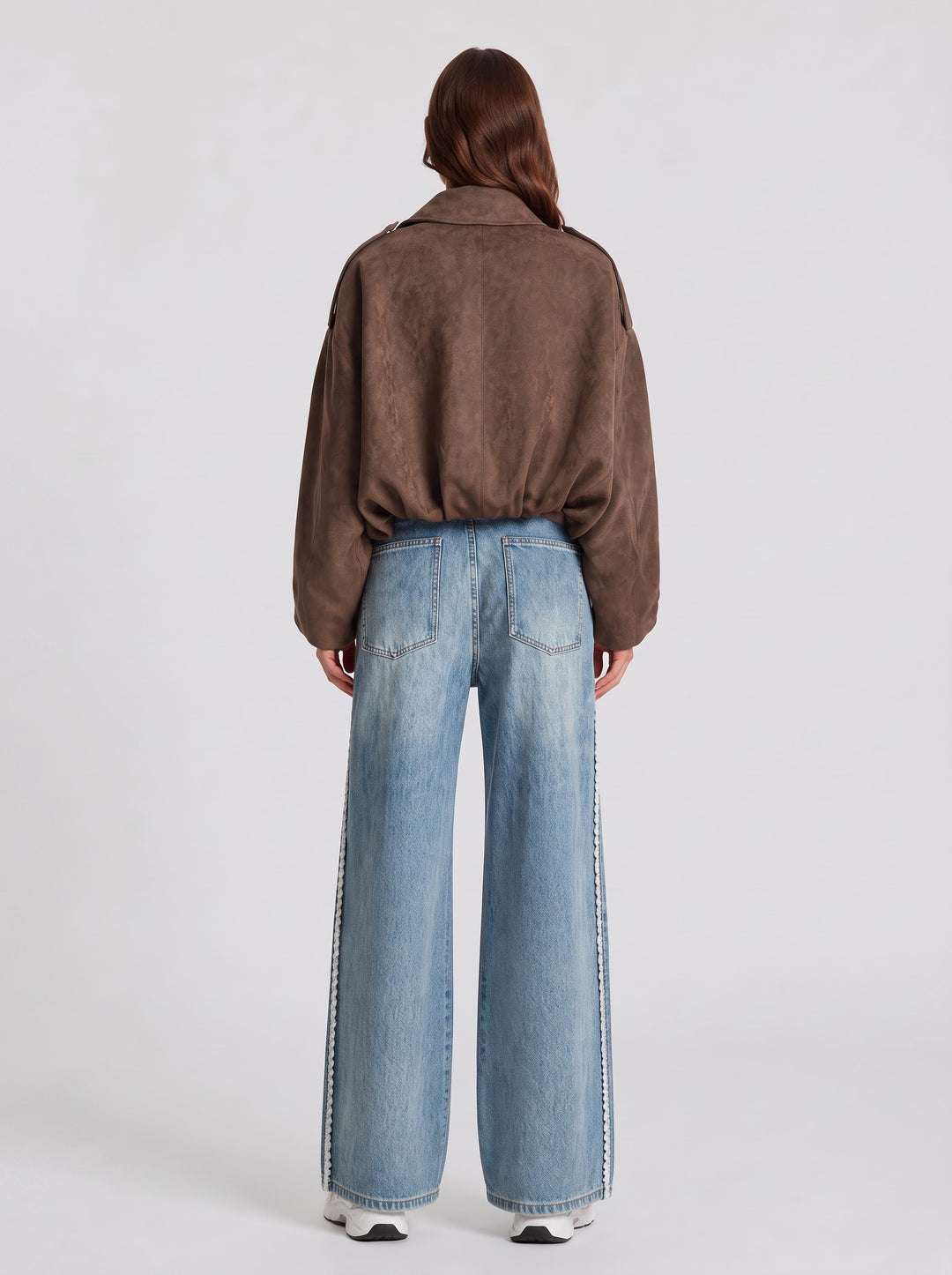 Women's Oversized Cropped Suede-Look Jacket in brown