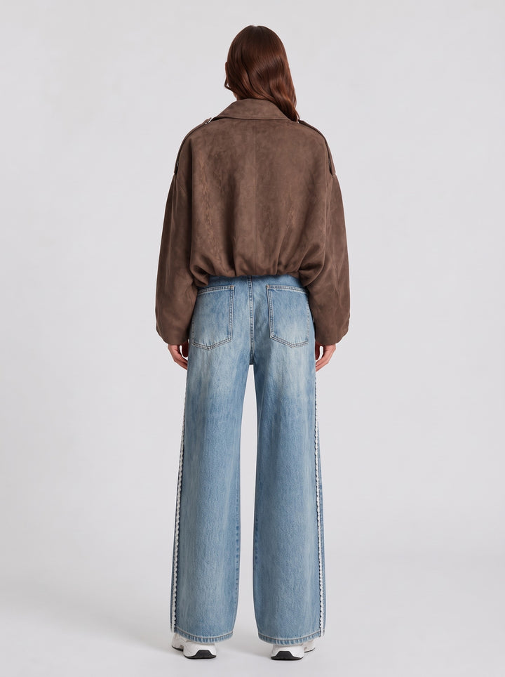 Women's Oversized Cropped Suede-Look Jacket in brown