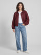 Women's Oversized Cropped Suede-Look Jacket in burgundy