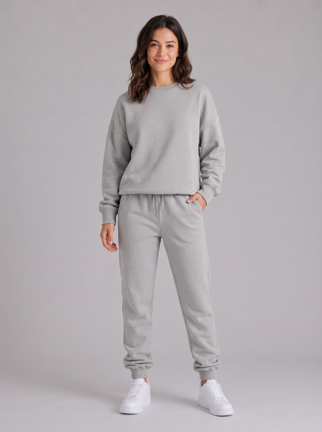 Women's Oversized Crew Neck Tracksuit Set in grey