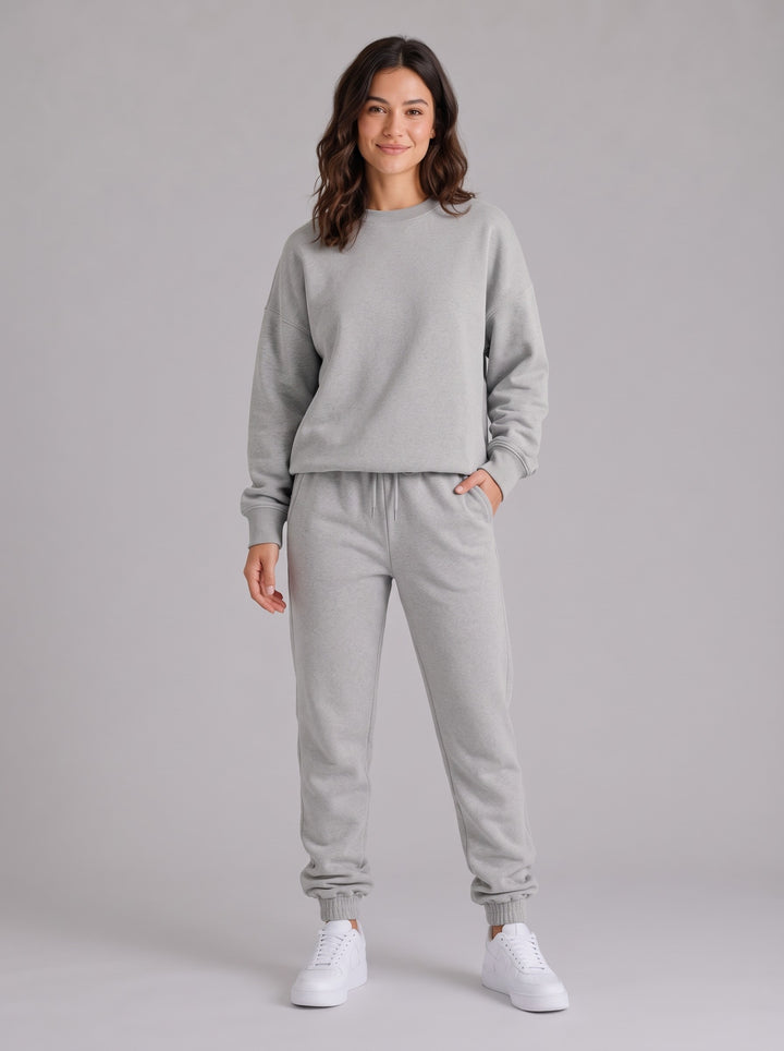 Women's Oversized Crew Neck Tracksuit Set in grey