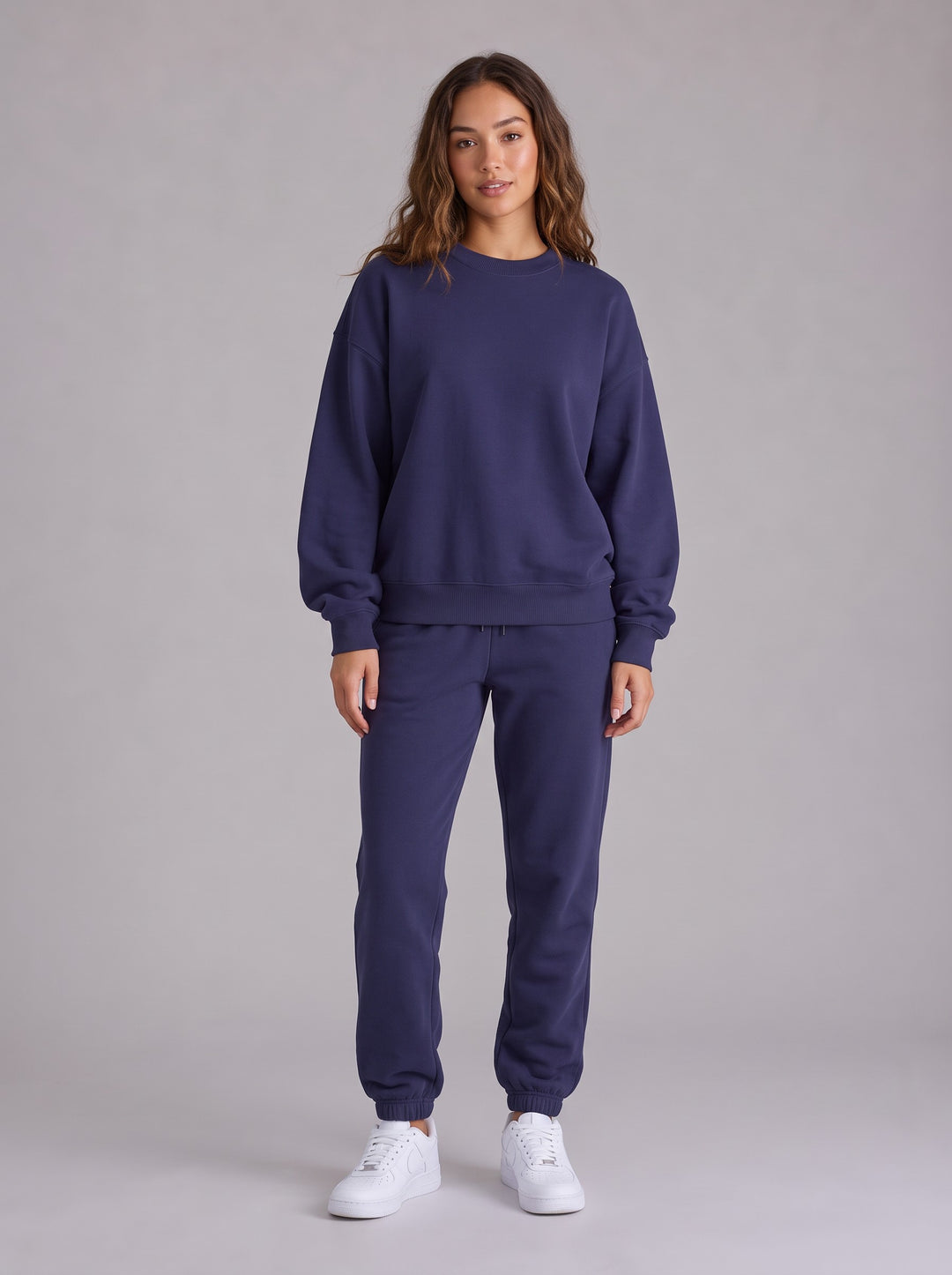 Women's Oversized Crew Neck Tracksuit Set in navy