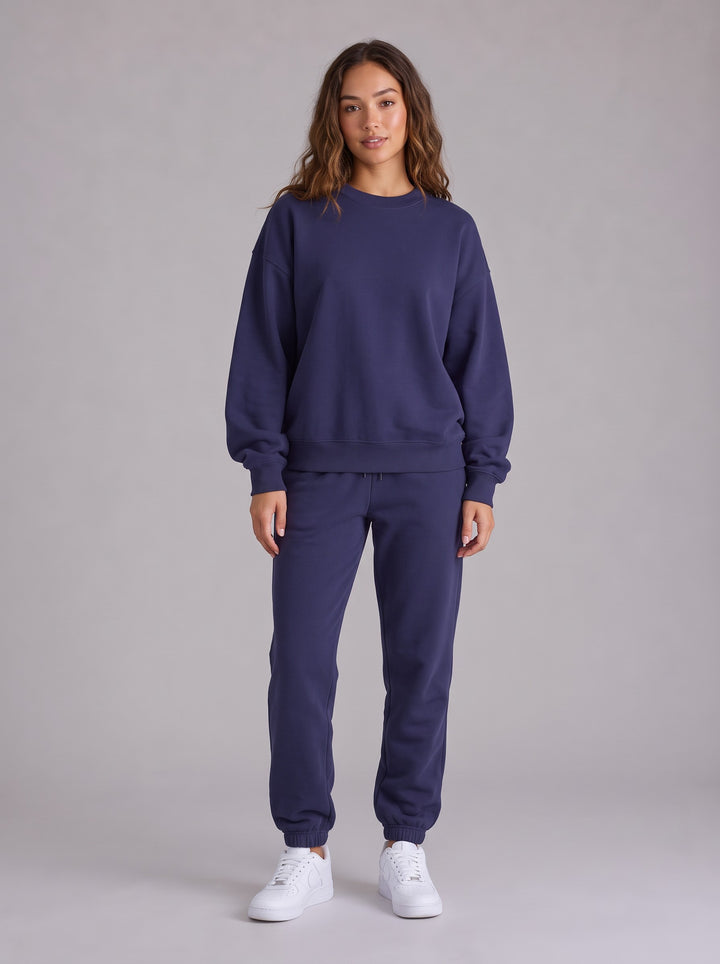 Women's Oversized Crew Neck Tracksuit Set in navy