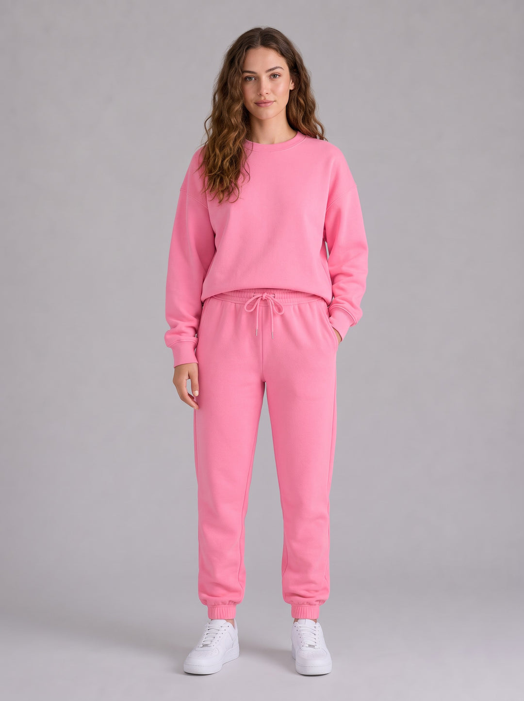 Women's Oversized Crew Neck Tracksuit Set in pink