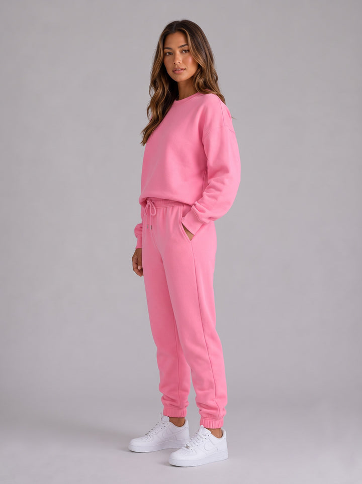 Women's Oversized Crew Neck Tracksuit Set in pink