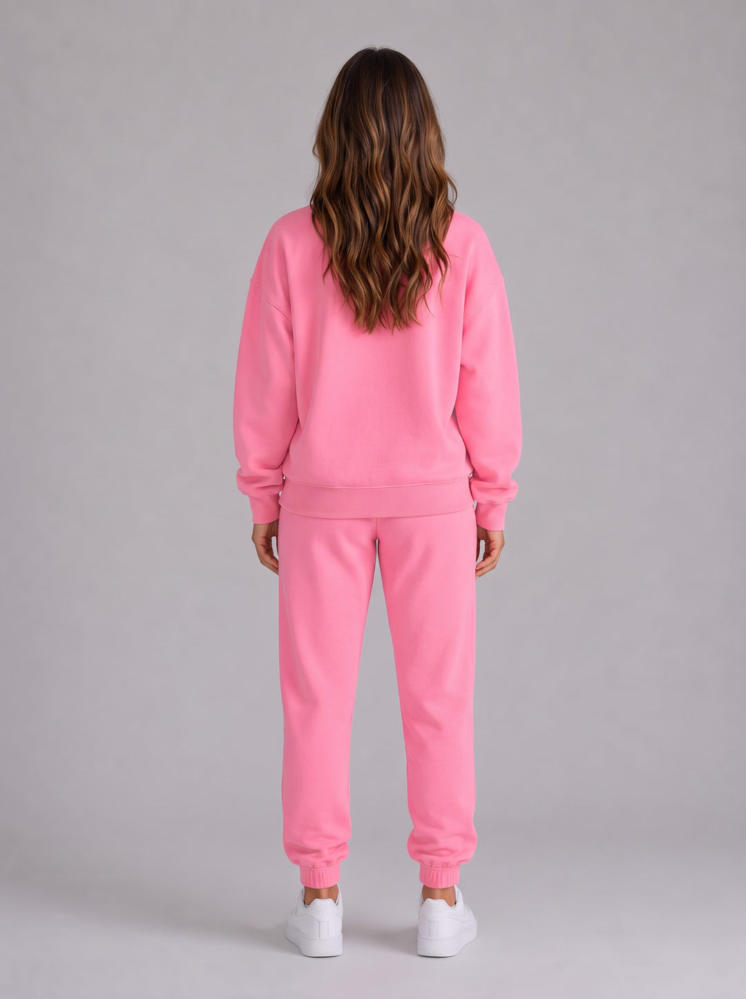 Women's Oversized Crew Neck Tracksuit Set in pink
