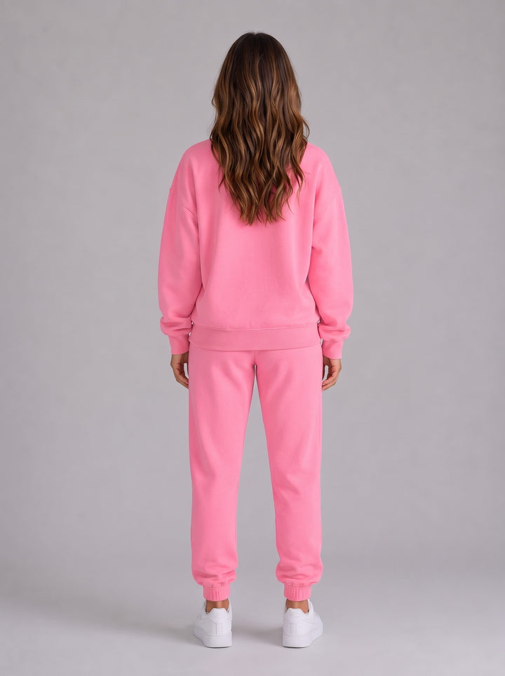 Women's Oversized Crew Neck Tracksuit Set in pink