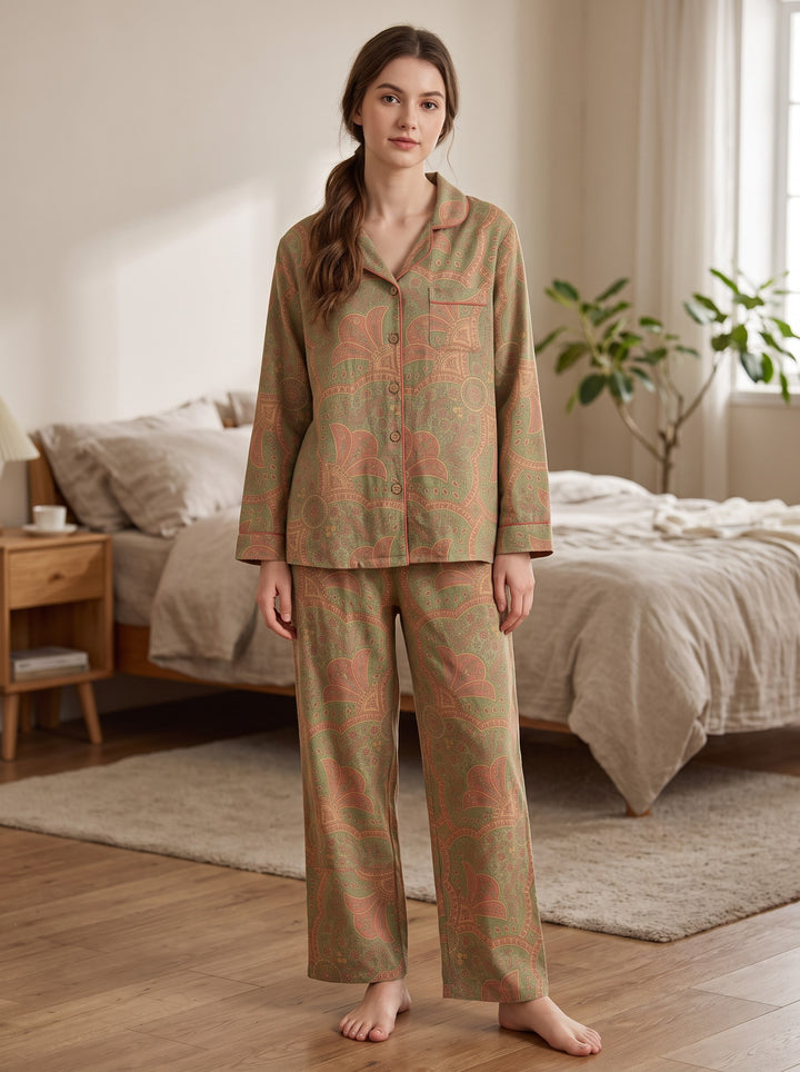 Women's Paisley Pyjama Set in sand paisley