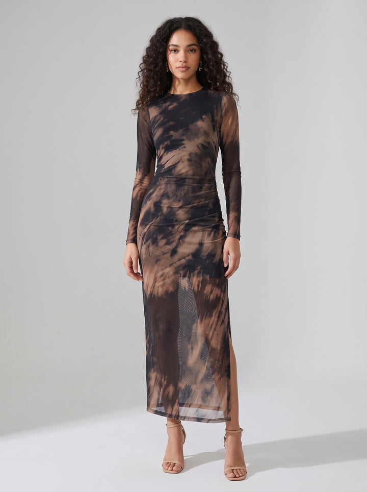 Women's Printed Mesh Party Dress in black