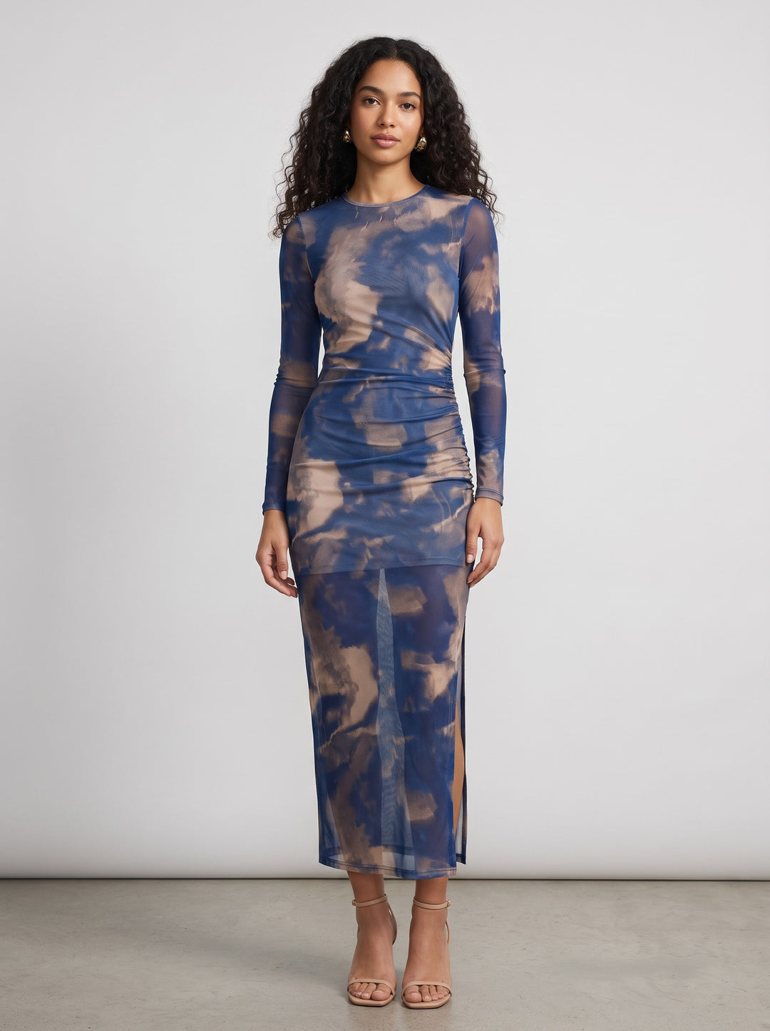 Women's Printed Mesh Party Dress in blue