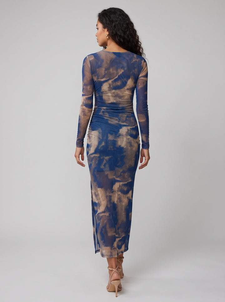 Women's Printed Mesh Party Dress in blue