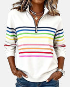Women's multicolour striped quarter zip sweatshirt with long sleeves