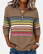Women's multicolour striped quarter zip sweatshirt with long sleeves
