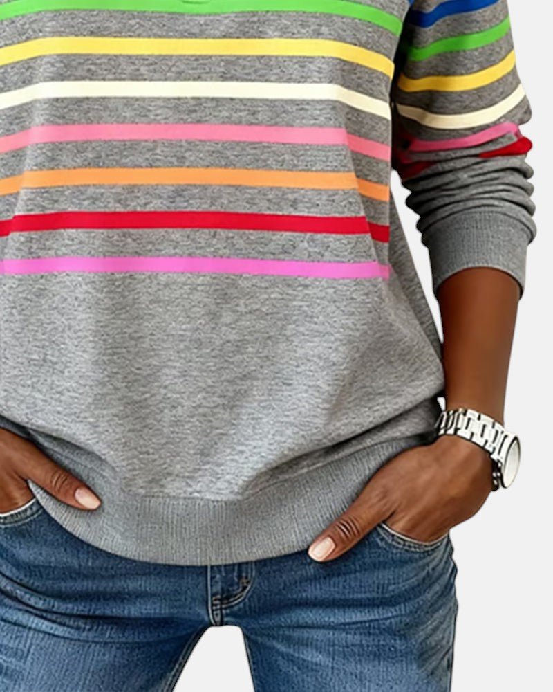Women's multicolour striped quarter zip sweatshirt with long sleeves