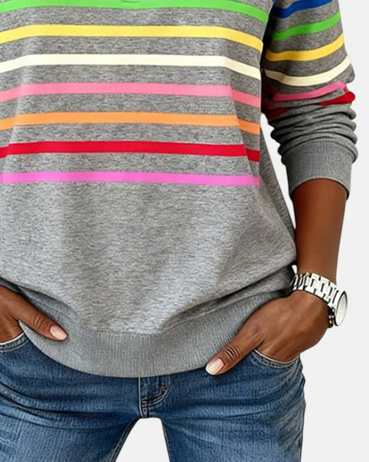 Women's multicolour striped quarter zip sweatshirt with long sleeves