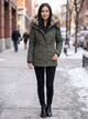 Women's Quilted Parka with Faux Fur Hood in olive green