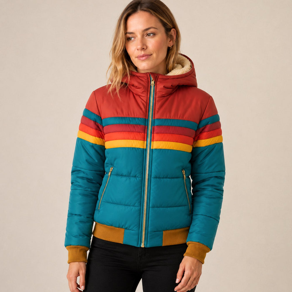 Women's Retro Stripe Hooded Puffer