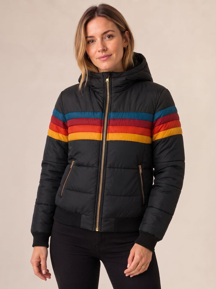 Women's Retro Stripe Hooded Puffer