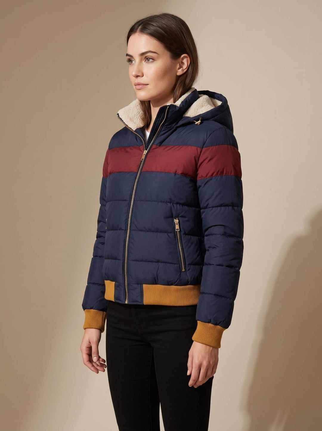 Women's Retro Stripe Hooded Puffer