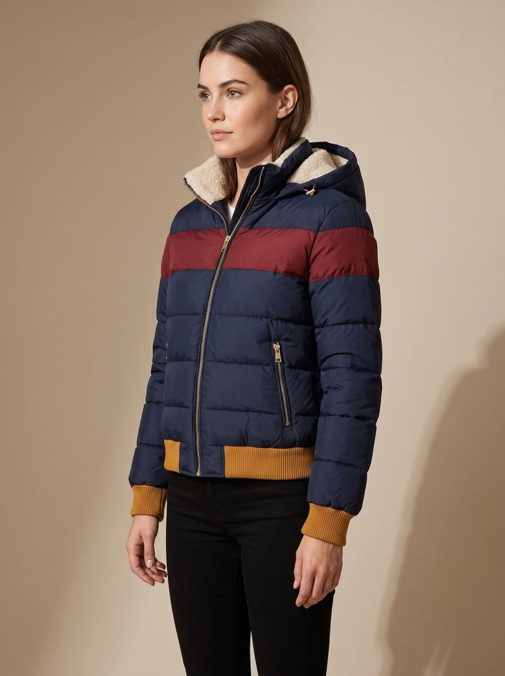 Women's Retro Stripe Hooded Puffer