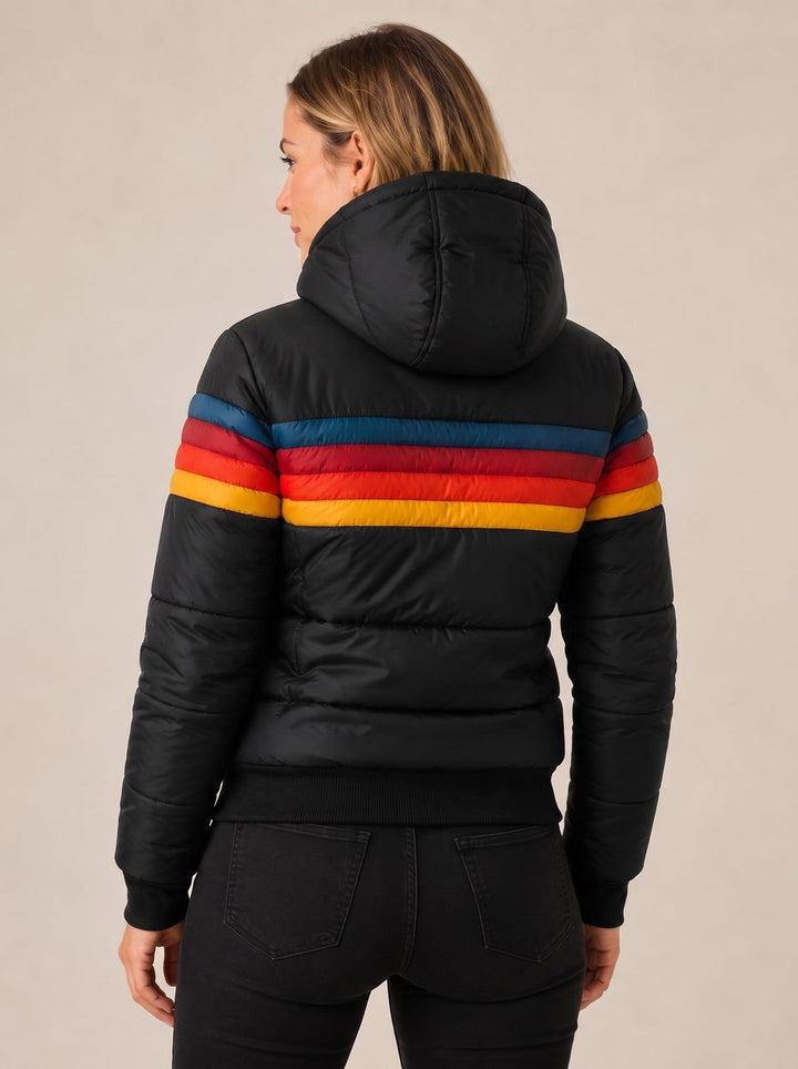 Women's Retro Stripe Hooded Puffer