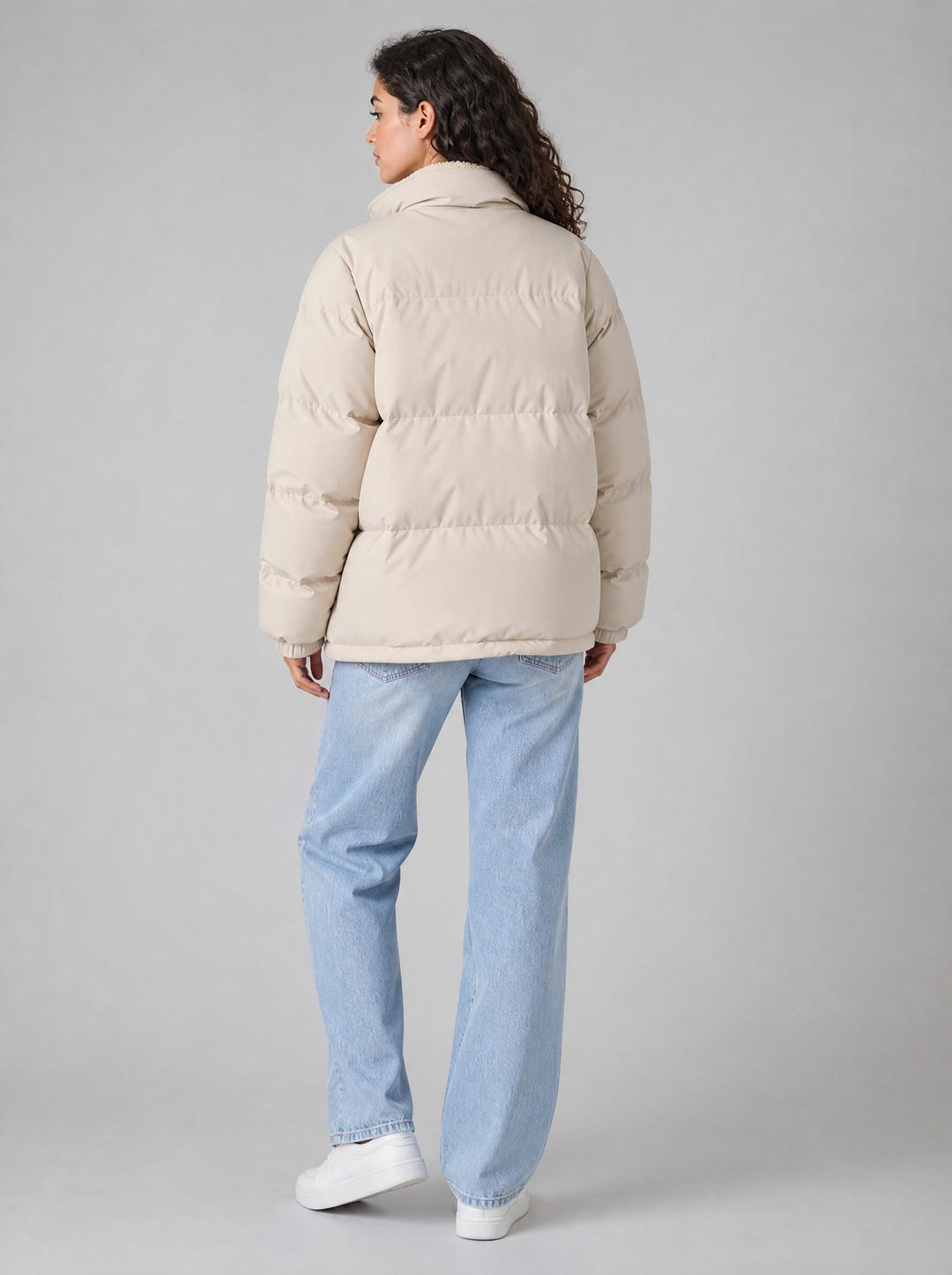 Women's Reversible Sherpa Puffer Jacket in cream