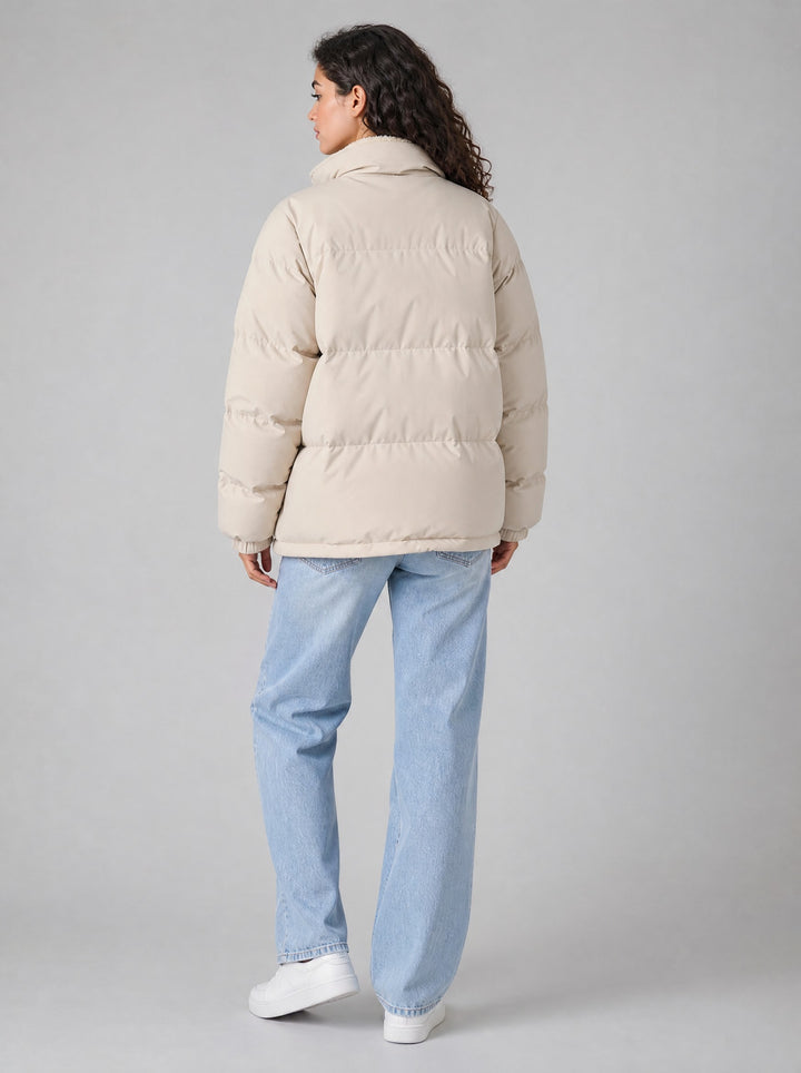 Women's Reversible Sherpa Puffer Jacket in cream