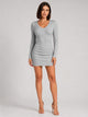 Women's Ribbed Long Sleeve Mini Dress in light grey