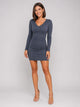 Women's Ribbed Long Sleeve Mini Dress in slate grey